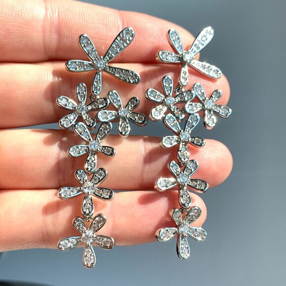 NEW ~ Anthropologie Shashi Delicate Pave Crystal Cascading Flower Earrings - Picture 6 of 11